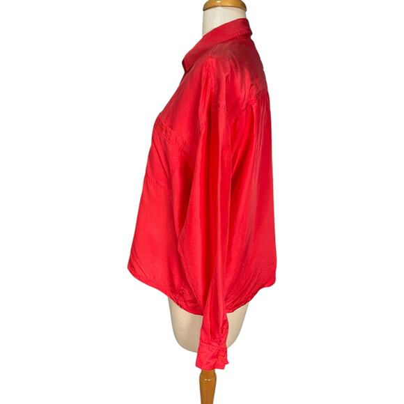 Bogari Vintage 100% Silk Button Up Shirt Pink Long Sleeve Pocket Blouse Size M - Picture 3 of 8